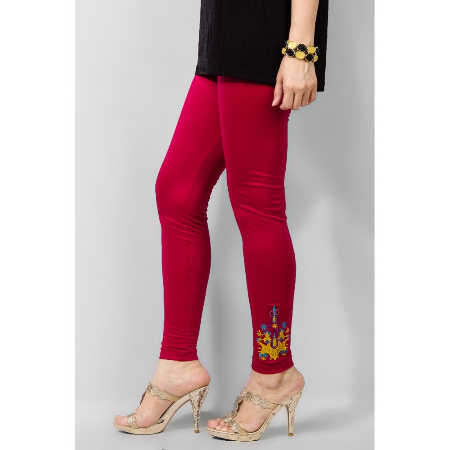 Women's Pink Viscose Embroidered Tights. MVC-21